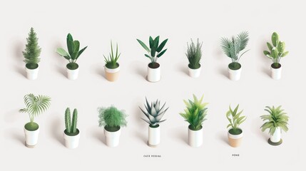 A stylish array of 12 plant icons featuring various indoor and outdoor plants, designed with modern, sleek lines on a white background