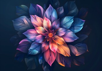 Abstract colorful flowers on a dark background, a vector illustration design for banners and posters with copy space