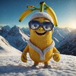 © prodesignz22 - Banana mascot cartoon character playing guitar snowfall mountain background