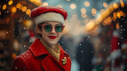 Wall Mural - Female - Classic Christmas - vintage vibe - retro feel - Holiday - festive clothing 