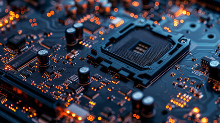 Wall Mural - A high-tech motherboard featuring advanced processor and digital components.