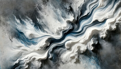 Aufkleber - Abstract swirls resembling marble texture on a textured background, evoking a concept of fluidity in shades of blue and gray. Generative AI