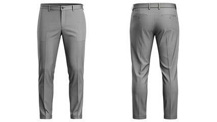 Gray Dress Pants Mockup - Front and Back View isolated PNG on transparent background