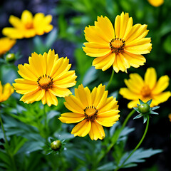 yellow summer daisy flowers in garden