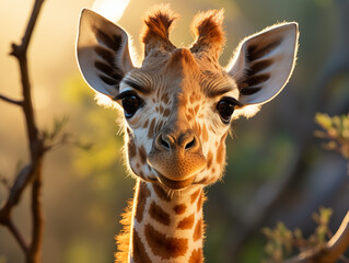 Wall Mural - A Young Giraffe Standing In A Sunlit Clearing Of The African Savannah