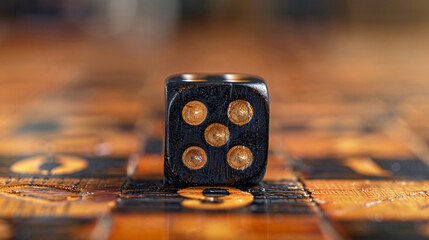 Wall Mural - Close-up of a black and white dice pair on a game board