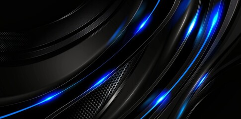 Abstract black background with blue glowing lines, futuristic design in the concept of technology style. Abstract dark background vector illustration with light and shadow effects. Vector illustration