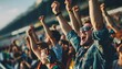 © TigerDude - Cheering fans at the grandstand during a motor racing event, arms raised in excitement and joy