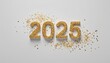 © Listiana - Happy new year 2025 illustration, With glittering numbers and gold glitter sprinkles on white background.