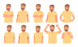 © tynyuk - Set of a man character expressing various emotions. Joy, surprise, sadness, anger, disgust, contempt, fear, shame. Vector illustration