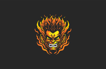 Wall Mural - Angry titan monster onfire vector logo apparel design illustration