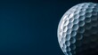 © kinza - Close up of golf ball lying on black surface with reflection, isolated, copy space for text.