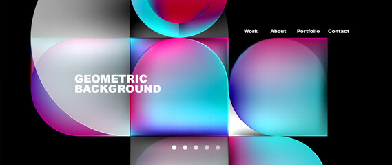 Poster - Bright colorful squares with round elements minimal geometric background. Vector Illustration For Wallpaper, Banner, Background, Card, Book Illustration, landing page