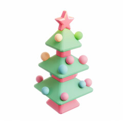 Canvas Print - Christmas tree icon in 3D style on a white background