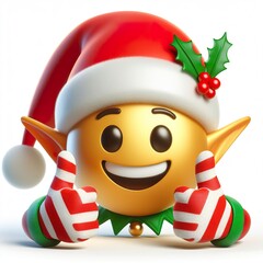 Wall Mural - 3D christmas elf emoji thumbs up on a white background