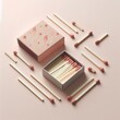 © R-CHUN - Mockup of an open match box with matchsticks on isolated light pastel grey background with space for copy.