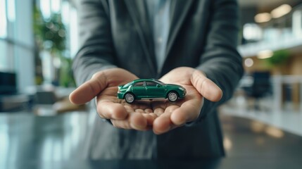 The hands holding a miniature car