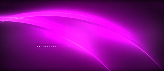 Poster - Neon glowing circle rays, light round lines in the dark, planet style neon wave lines. Energetic electric concept design for wallpaper, banner, background