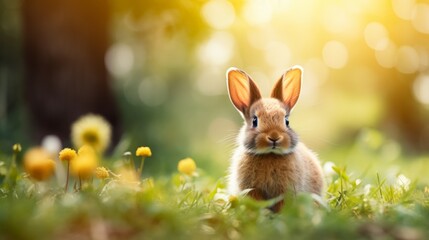 Wall Mural - cute animal pet rabbit or bunny smiling and laughing isolated with copy space for easter background, rabbit, animal, pet, cute, fur, ear, mammal, background, celebration, generate by AI