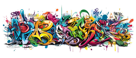 Vibrant and colorful graffiti artwork displaying a mix of abstract shapes and detailed designs on an urban wall.