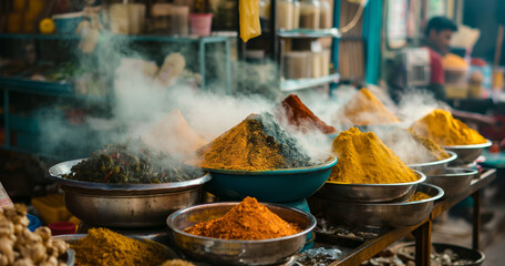 Wall Mural - arafed display of spices and spices in bowls on a table