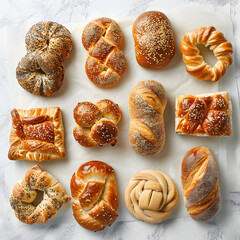 Wall Mural - assortment of challa bread types on a white table