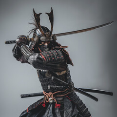 Poster - arafed samurai with a sword and a helmet on