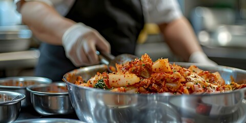 Wall Mural - Guide to making traditional Korean kimchi in a modern kitchen stepb. Concept Preparation, Ingredients, Fermentation, Assembly, Enjoyment