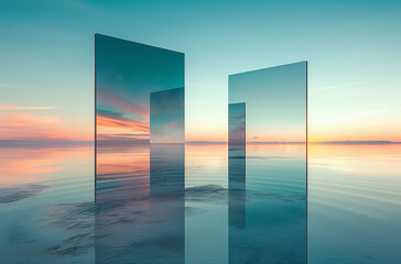 Wall Mural - mirrored image of a sunset reflecting in the water