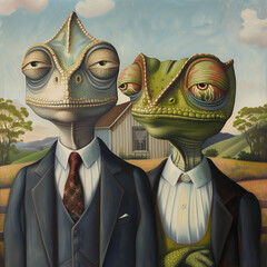 Wall Mural - painting of two frogs dressed in suits and ties standing next to each other