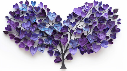 Wall Mural - purple and blue paper flowers arranged in a heart shape