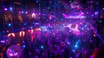 Wall Mural - purple and blue lights are lit up in a large room
