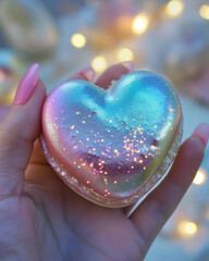 Poster - someone holding a heart shaped cookie with a lot of glitter on it