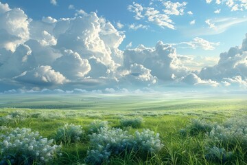 Wall Mural - Expansive Blue Sky Over Serene Green Field