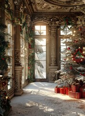 Wall Mural - Christmas tree by the fireplace