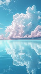 Wall Mural - Blue Sky and White Clouds Reflected in the Calm Water