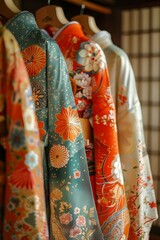 Wall Mural - Traditional Japanese Kimonos Hanging On Rack