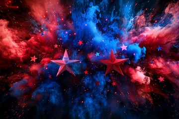 Wall Mural - Patriotic explosion in red and blue with stars for veteran's day promotions.