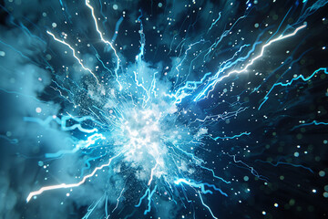 Wall Mural - Electric blue and white lightning design for dynamic tech launch events.