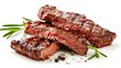 © Da - International Meat Day: Sliced Grilled Steak Isolated on White Background. Culinary Delight in 4K HD Wallpaper. AI-Generated Background.