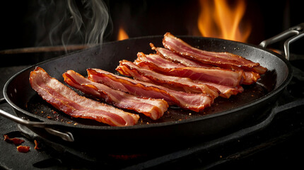 Sticker - cooked bacon rashers on a clean surface, highlighting their texture and color with high-definition visuals