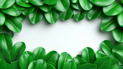 Wall Mural - A green leafy border with a white background. The leaves are arranged in a way that creates a sense of movement and flow