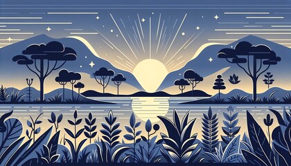 Wall Mural - An illustration of beach at twilight landscape