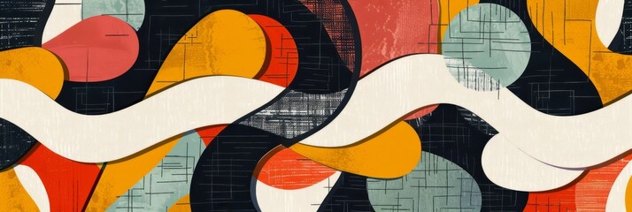 Wall Mural - Abstract Artwork with Flowing Shapes and Textural Elements. Modern Geometric Abstraction