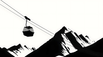 black silhouette of a sky cable car go into the mountain illustration icon vector for logo, isolated on white background