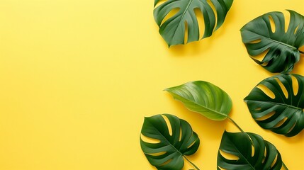 Wall Mural - Swiss cheese plant, Isolated Yellow Background