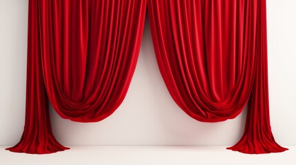 Red velvet curtains isolated on a white background.