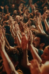 Wall Mural - A group of people with hands up, great for events and celebrations