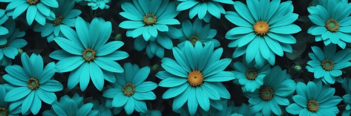 wall of bright teal flowers banner background