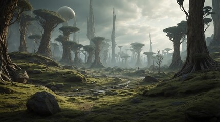 forest terrain landscape on unknown alient planet